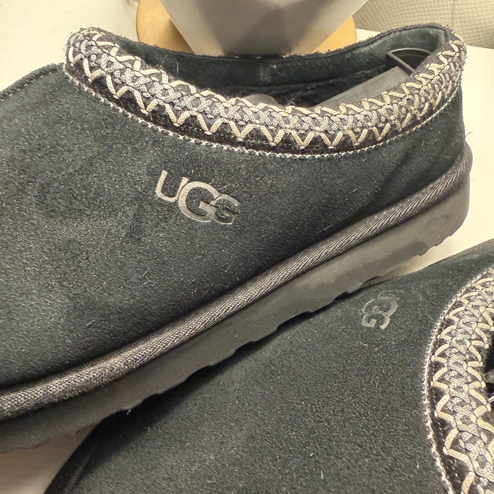 UGG Black Suede Loafers with Patterned Trim - Picture 3 of 5